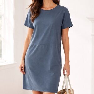 Eileen Fisher Slate Blue Organic Cotton Shift Dress Medium